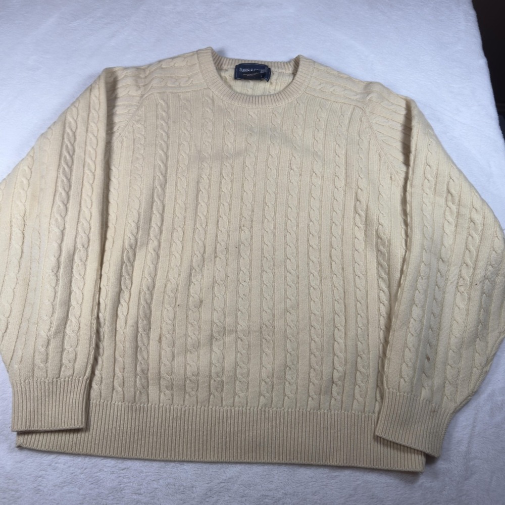Davis &‎ Squire Sweater Mens Large White Cashmere Cable Knit Pullover Crewneck